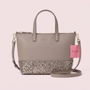 NWT Kate Spade Grey & Silver Glitter Tote Handbag w/ Crossbody Strap